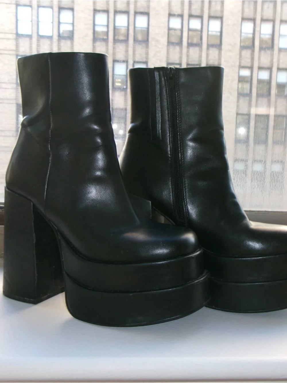 Steve Madden Platform Block Heel Ankle Boots - Black